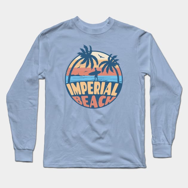 Vintage Surfing Imperial Beach, California // Retro Summer Vibes // Grunge Surfer Sunset Long Sleeve T-Shirt by Now Boarding